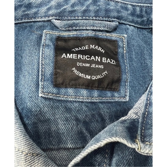 American Bazi Sz M Long Tunic Distressed Ripped Denim Duster Jacket NEW - Picture 8 of 10